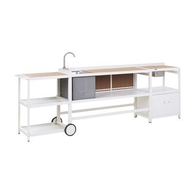 BELIANI Conjunto De Cocina Exterior De 3 Piezas Armario De Aluminio Isla De Cocina Fregadero Cubitera Carrito De Jardín Blanco Ortisei BELIANI Conjunto De Cocina Exterior De 3 Piezas Armario De Aluminio Isla De Cocina Fregadero Cubitera Carrito De Jardín Blanco Ortisei