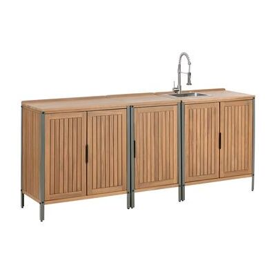 BELIANI Conjunto De 3 Armarios De Madera De Acacia Para Cocina Exterior Con Fregadero Y Grifo Estantes Encimera De Madera Maciza Acero Inoxidable Marrón Ivrea BELIANI Conjunto De 3 Armarios De Madera De Acacia Para Cocina Exterior Con Fregadero Y Grifo Estantes Encimera De Madera Maciza Acero Inoxidable Marrón Ivrea