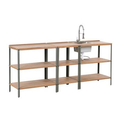 BELIANI Conjunto De 3 Islas De Madera De Acacia Para Cocina Exterior Con Fregadero Y Grifo Estantes Encimera De Madera Maciza Acero Inoxidable Marrón Ivrea BELIANI Conjunto De 3 Islas De Madera De Acacia Para Cocina Exterior Con Fregadero Y Grifo Estantes Encimera De Madera Maciza Acero Inoxidable Marrón Ivrea