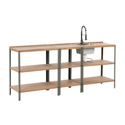 BELIANI Conjunto De 3 Islas De Madera De Acacia Para Cocina Exterior Con Fregadero Y Grifo Estantes Encimera De Madera Maciza Acero Inoxidable Marrón/negro Ivrea BELIANI Conjunto De 3 Islas De Madera De Acacia Para Cocina Exterior Con Fregadero Y Grifo Estantes Encimera De Madera Maciza Acero Inoxidable Marrón/negro Ivrea