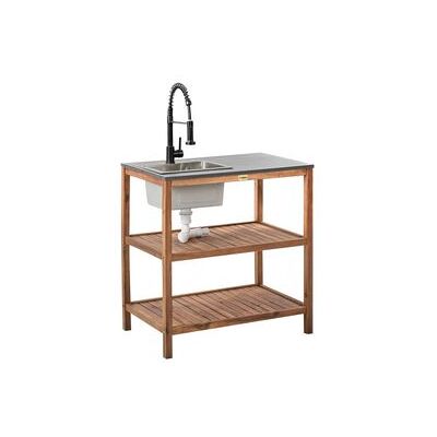 BELIANI Isla De Cocina Exterior De Madera De Acacia Con Fregadero Y Grifo 2 Estantes 80 X 50 X 83 Cm Encimera De Acero Marrón Con Negro Brucoli BELIANI Isla De Cocina Exterior De Madera De Acacia Con Fregadero Y Grifo 2 Estantes 80 X 50 X 83 Cm Encimera De Acero Marrón Con Negro Brucoli