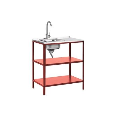 BELIANI Cocina Exterior De Acero Isla Con Fregadero Caño Monomando Estantes Encimera De Acero Inoxidable 80x50x92 Cm Rojo Vilama BELIANI Cocina Exterior De Acero Isla Con Fregadero Caño Monomando Estantes Encimera De Acero Inoxidable 80x50x92 Cm Rojo Vilama