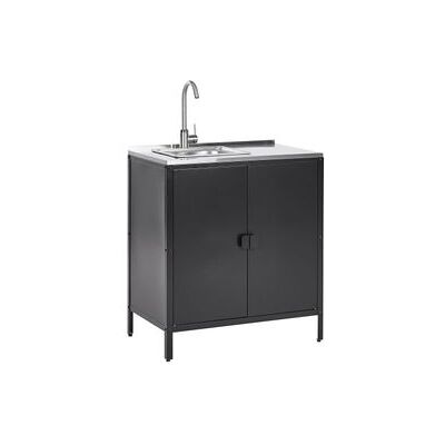 BELIANI Cocina Exterior De Metal Negro 90 Cm Armario Acero Inoxidable 2 Puertas Fregadero Vilama BELIANI Cocina Exterior De Metal Negro 90 Cm Armario Acero Inoxidable 2 Puertas Fregadero Vilama