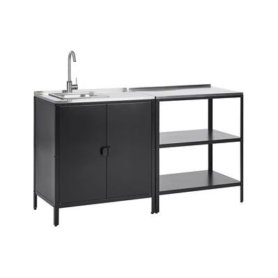BELIANI Conjunto De Cocina 2 Piezas De Exterior Acero Inoxidable Isla De Cocina Armario Fregadero Monomando Negro Vilama BELIANI Conjunto De Cocina 2 Piezas De Exterior Acero Inoxidable Isla De Cocina Armario Fregadero Monomando Negro Vilama