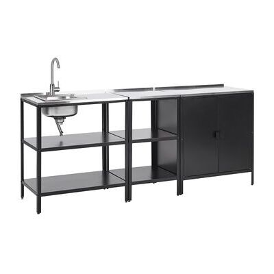 BELIANI Conjunto De Cocina 3 Piezas De Exterior Acero Inoxidable 2 Islas De Cocina Armario Fregadero Monomando Negro Vilama BELIANI Conjunto De Cocina 3 Piezas De Exterior Acero Inoxidable 2 Islas De Cocina Armario Fregadero Monomando Negro Vilama