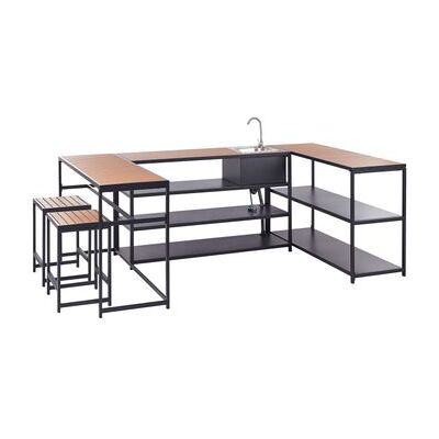 BELIANI Conjunto De Cocina De Exterior De 6 Piezas Acero Negro Encimeras De Madera Plástica Mesa De Bar 2 Plazas Y Mueble Con Fregadero Monomando Avetrana BELIANI Conjunto De Cocina De Exterior De 6 Piezas Acero Negro Encimeras De Madera Plástica Mesa De Bar 2 Plazas Y Mueble Con Fregadero Monomando Avetrana