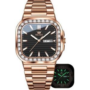 VEAXIN Reloj De Cuarzo Rectangular Para Hombre, Sencillo, Resistente Al Agua, Luminoso, De Acero Inoxidable, Con Fecha (rosa Y Negro) VEAXIN Reloj De Cuarzo Rectangular Para Hombre, Sencillo, Resistente Al Agua, Luminoso, De Acero Inoxidable, Con Fecha (rosa Y Negro)