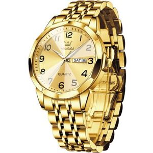 VEAXIN Reloj Con Fecha De Acero Inoxidable Resistente Al Agua, Luminoso, De Cuarzo, Con Diamantes, Unisex, Con Esfera Grande(oro) VEAXIN Reloj Con Fecha De Acero Inoxidable Resistente Al Agua, Luminoso, De Cuarzo, Con Diamantes, Unisex, Con Esfera Grande(oro)