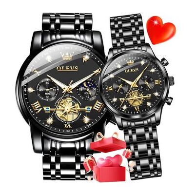 VEAXIN Reloj De Pareja Reloj De Cuarzo Conjunto De Diamantes A Juego Reloj Cronógrafo Romántico(negro) VEAXIN Reloj De Pareja Reloj De Cuarzo Conjunto De Diamantes A Juego Reloj Cronógrafo Romántico(negro)