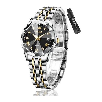 VEAXIN Reloj De Cuarzo Resistente Al Agua Con Esfera Grande Para Mujer(plata Y Oro Para Esfera Negra.) VEAXIN Reloj De Cuarzo Resistente Al Agua Con Esfera Grande Para Mujer(plata Y Oro Para Esfera Negra.)