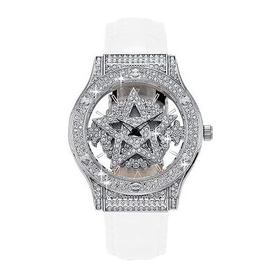 VEAXIN Reloj De Pulsera De Piel Con Diamantes De Imitación Huecos Transparentes De Gypsophila, Color Blanco VEAXIN Reloj De Pulsera De Piel Con Diamantes De Imitación Huecos Transparentes De Gypsophila, Color Blanco