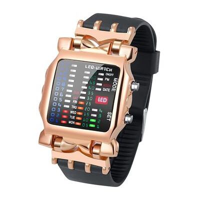 VEAXIN Reloj De Pulsera Para Hombre Con Correa De Caucho Resistente Al Agua Y Diseño Cuadrado De Cangrejo Led, Color Negro Y Oro Rosa VEAXIN Reloj De Pulsera Para Hombre Con Correa De Caucho Resistente Al Agua Y Diseño Cuadrado De Cangrejo Led, Color Negro Y Oro Rosa