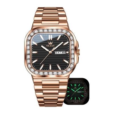VEAXIN Reloj De Cuarzo Rectangular Para Hombre, Sencillo, Resistente Al Agua, Luminoso, De Acero Inoxidable, Con Fecha (rosa Y Negro) VEAXIN Reloj De Cuarzo Rectangular Para Hombre, Sencillo, Resistente Al Agua, Luminoso, De Acero Inoxidable, Con Fecha (rosa Y Negro)