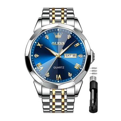 VEAXIN Reloj De Acero Inoxidable Resistente Al Agua Luminoso De Dos Colores Con Fecha De Cuarzo Y Diamantes Para Hombre(azul) VEAXIN Reloj De Acero Inoxidable Resistente Al Agua Luminoso De Dos Colores Con Fecha De Cuarzo Y Diamantes Para Hombre(azul)