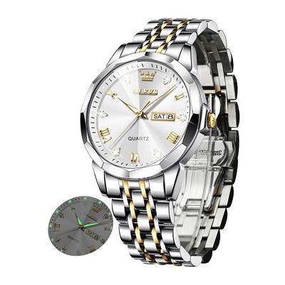 VEAXIN Reloj Con Fecha De Acero Inoxidable Resistente Al Agua, Luminoso, De Cuarzo, Con Diamantes, Unisex, Con Esfera Grande(esfera Blanca) VEAXIN Reloj Con Fecha De Acero Inoxidable Resistente Al Agua, Luminoso, De Cuarzo, Con Diamantes, Unisex, Con Esfera Grande(esfera Blanca)