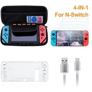 Neutral 4 En 1 Accesorios Para Nintendo Switch -funda Nintendo Switch + Carcasa Transparente + 4 Protector De Pantalla De Vidrio Templado + Cable De Usb Tipo