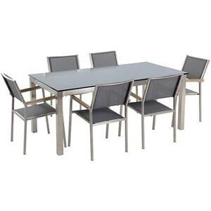 BELIANI Conjunto De Comedor De Jardín Gris Con Mesa 180 X 90 Cm De Vidrio Negro 6 Sillas Grosseto - Gris