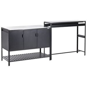 BELIANI Conjunto De Armario De Cocina Y Mesa De Bar Para Exterior De Acero 3 Puertas Encimera De Acero Inoxidable Jardín Negro Maenza BELIANI Conjunto De Armario De Cocina Y Mesa De Bar Para Exterior De Acero 3 Puertas Encimera De Acero Inoxidable Jardín Negro Maenza