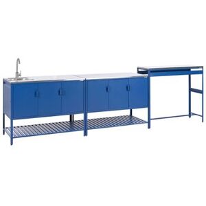 BELIANI Conjunto De 2 Armarios De Cocina Y Mesa De Bar Para Exterior De Acero 3 Puertas Encimera De Acero Inoxidable Jardín Azul Con Fregadero Maenza BELIANI Conjunto De 2 Armarios De Cocina Y Mesa De Bar Para Exterior De Acero 3 Puertas Encimera De Acero Inoxidable Jardín Azul Con Fregadero Maenza