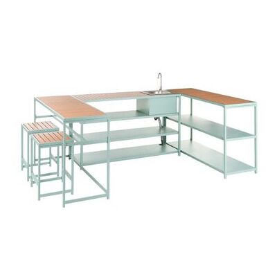 BELIANI Conjunto De Cocina De Exterior De 6 Piezas Acero Encimeras Madera Plástica Mesa De Bar 2 Plazas Mueble Con Fregadero Verde Claro Avetrana BELIANI Conjunto De Cocina De Exterior De 6 Piezas Acero Encimeras Madera Plástica Mesa De Bar 2 Plazas Mueble Con Fregadero Verde Claro Avetrana