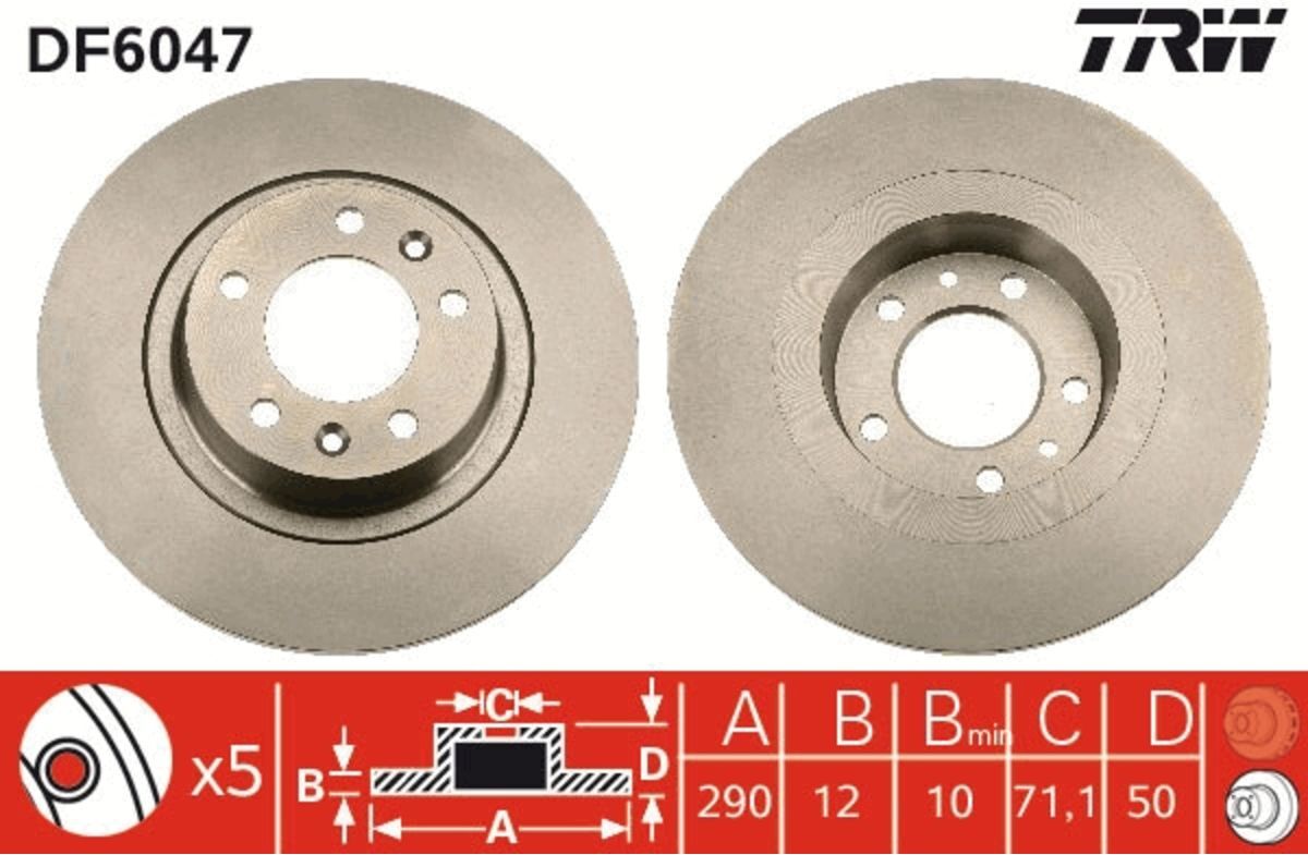 Disco de freno TRW DF6047 volver, completo, 1 pieza