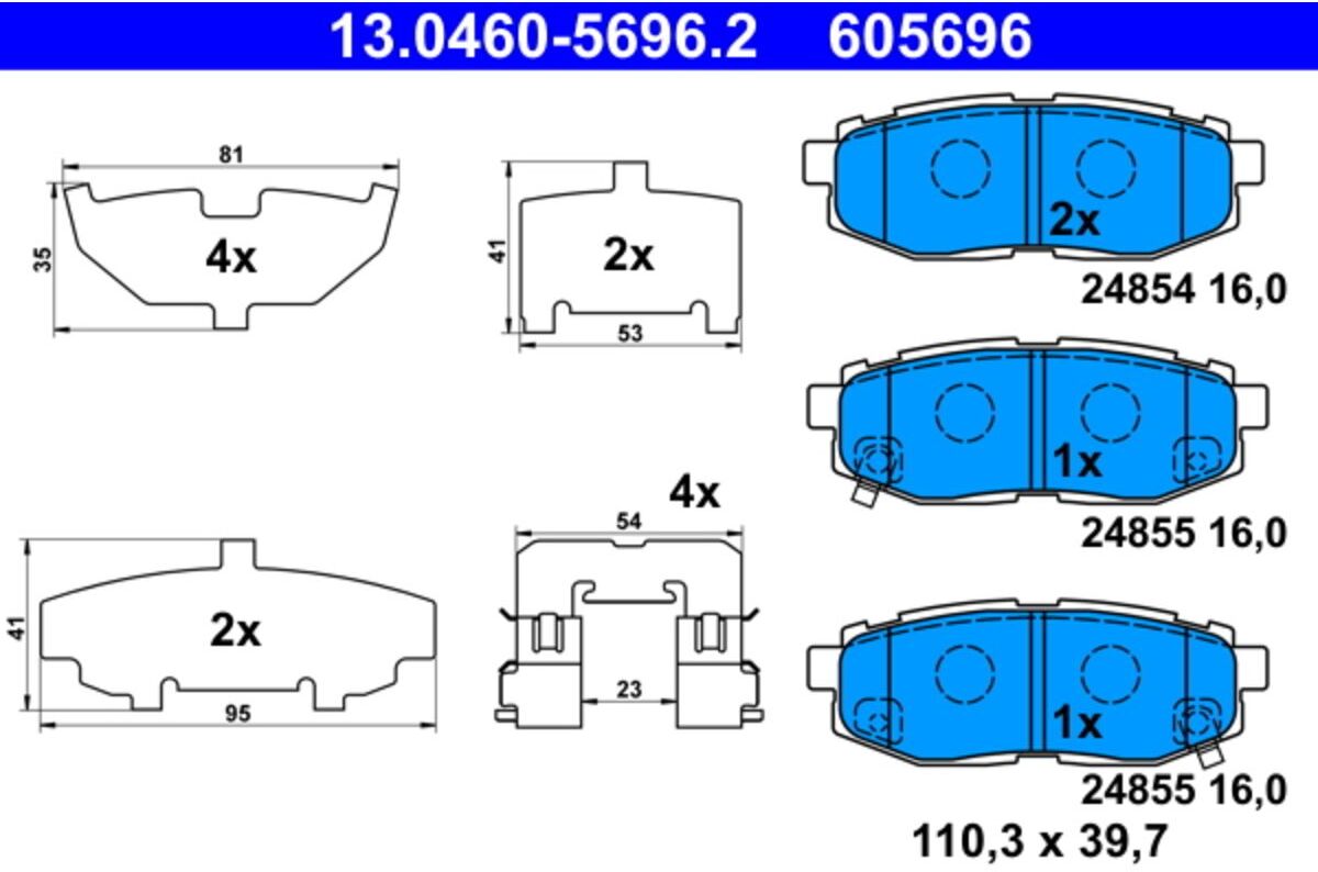 Juego de pastillas de freno ATE 13.0460-5696.2, Trasero