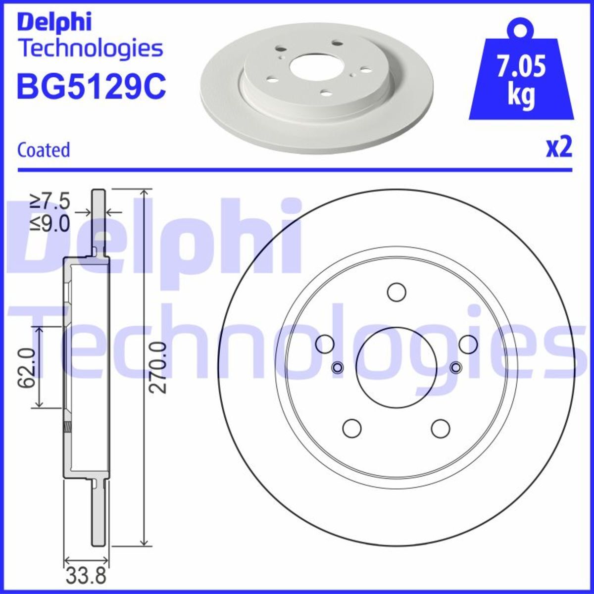 Disco de freno DELPHI BG5129C volver, completo, 2 pieza