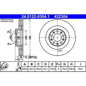 Disco de freno ATE - Ventilado, 320mm, 22mm - Alfa Romeo Disco de freno ATE - Ventilado, 320mm, 22mm - Alfa Romeo