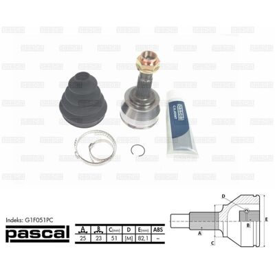 Conjunto de juntas de árbol de transmisión PASCAL G1F051PC - Tipo Medio Conjunto de juntas de árbol de transmisión PASCAL G1F051PC - Tipo Medio