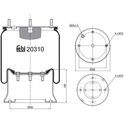 FEBI Bilstein Amortiguador de suspensión - M12x1.75, M22x1.5, 286/200mm - Amortiguador FEBI Bilstein Amortiguador de suspensión - M12x1.75, M22x1.5, 286/200mm - Amortiguador