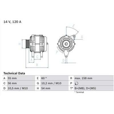 Alternador Bosch 0 986 044 410 - Reacondicionado - 14V 120A Alternador Bosch 0 986 044 410 - Reacondicionado - 14V 120A
