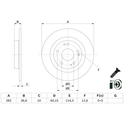 BOSCH Modelo 0 986 479 G90 - Disco de freno para Honda Civic 2010 BOSCH Modelo 0 986 479 G90 - Disco de freno para Honda Civic 2010
