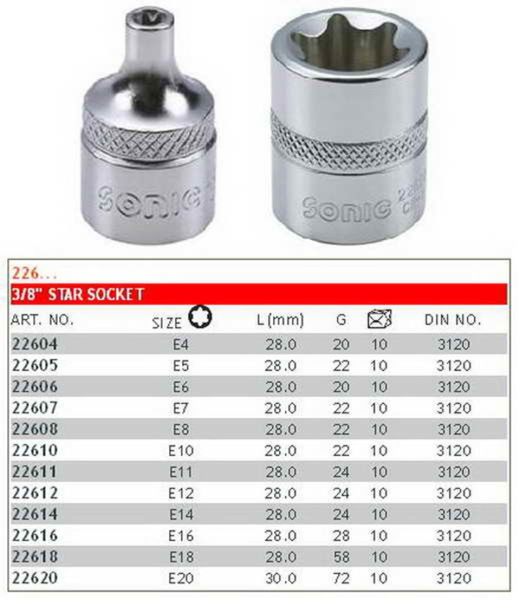 Llave de vaso 3/8" E-TORX SONIC 22604SON