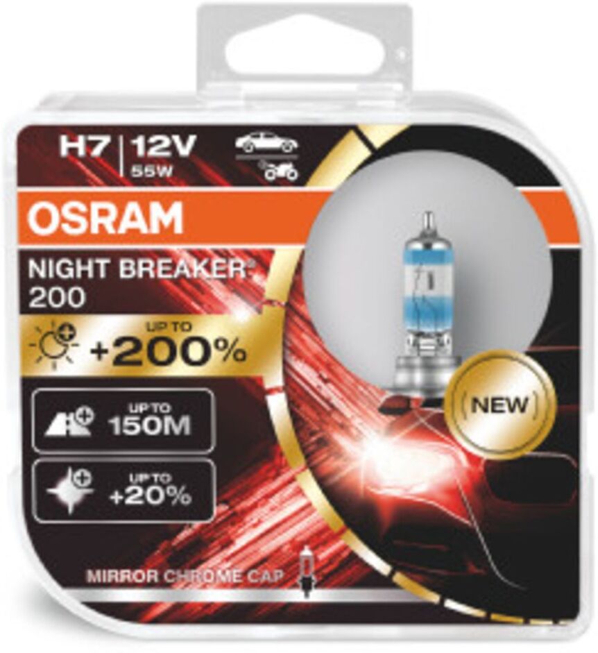 Lámpara incandescente halógena OSRAM H7 Night Breaker 200 12V/55W, 2 Pieza