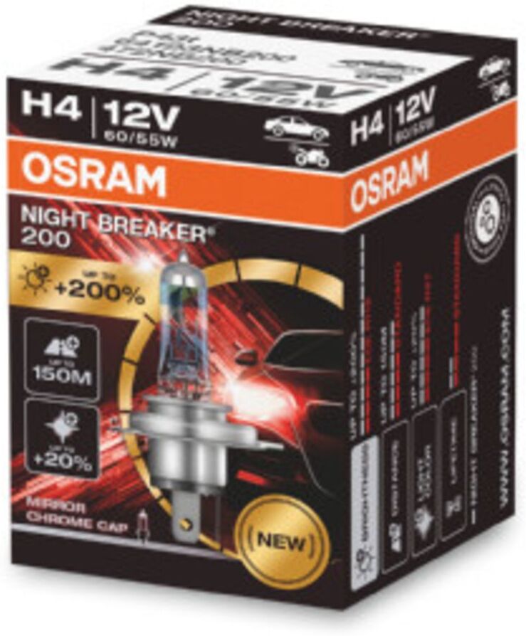 Lámpara incandescente halógena OSRAM H4 Night Breaker 200 12V, 60/55W