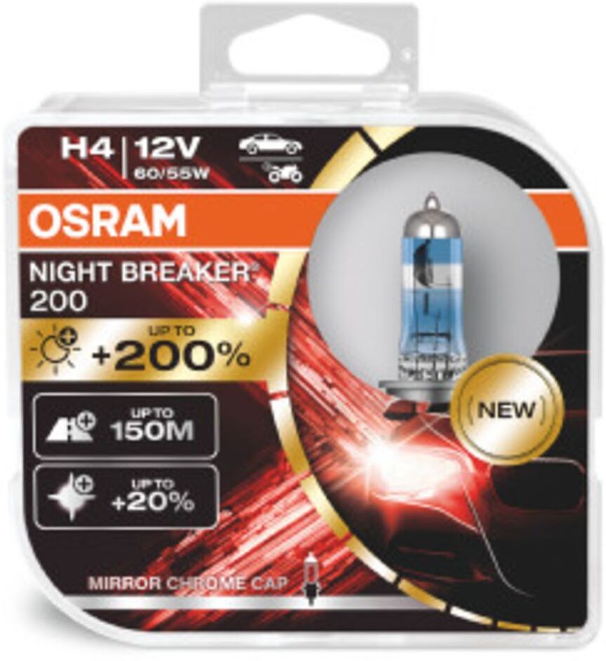 Lámpara incandescente halógena OSRAM H4 Night Breaker 200 12V/60/55W, 2 Pieza