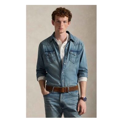 Polo Ralph Lauren para hombre. 710703936001 Camisa Western de denim flameado azul (L), Casual, Algodón, Clásico, Manga larga, Polo Ralph Lau Polo Ralph Lauren para hombre. 710703936001 Camisa Western de denim flameado azul (L), Casual, Algodón, Clásico, Manga larga, Polo Ralph Lau