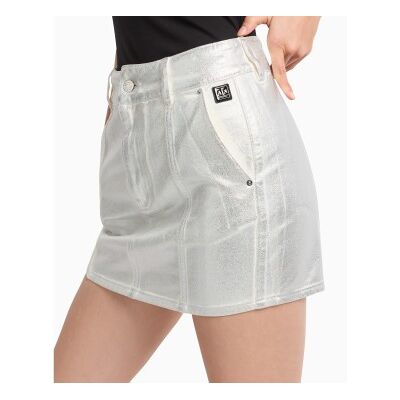 A X Armani Exchange para mujer. XW000099AF10836M8047 Minifalda de mezclilla de talle alto plateado (L), Plata, Casual, Algodón, A X Armani E A X Armani Exchange para mujer. XW000099AF10836M8047 Minifalda de mezclilla de talle alto plateado (L), Plata, Casual, Algodón, A X Armani E