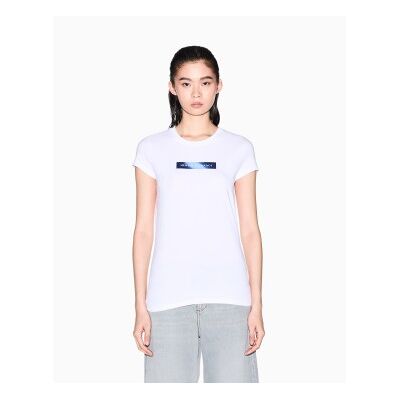 A X Armani Exchange para mujer. XW002112AF16294U0002 Camiseta ajustada de punto de algodón elástico blanco (XL), Casual, Manga corta, A X Ar A X Armani Exchange para mujer. XW002112AF16294U0002 Camiseta ajustada de punto de algodón elástico blanco (XL), Casual, Manga corta, A X Ar