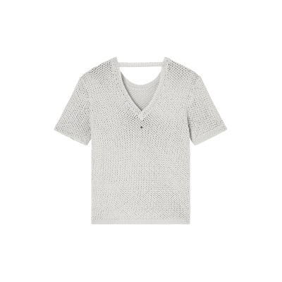 A X Armani Exchange para mujer. XW001895AF21577O1004 Jersey perforada con hilo de lúrex beige (L), Casual, Algodón, Manga corta, A X Armani A X Armani Exchange para mujer. XW001895AF21577O1004 Jersey perforada con hilo de lúrex beige (L), Casual, Algodón, Manga corta, A X Armani