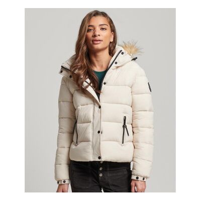 Superdry para mujer. W5011569A Cazadora acolchada corta con capucha y ribete de pelo sintético gris (L), Casual, Poliéster, Sostenible, Supe Superdry para mujer. W5011569A Cazadora acolchada corta con capucha y ribete de pelo sintético gris (L), Casual, Poliéster, Sostenible, Supe