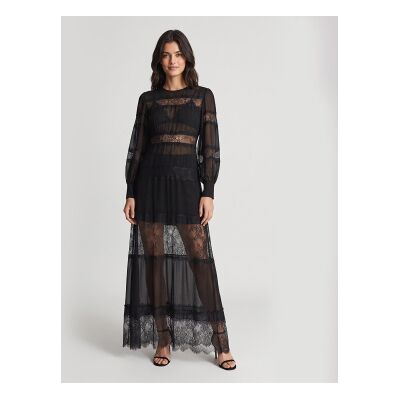 Twinset para mujer. 262TT2630 Vestido largo de georgette y encaje negro (42), Fiesta, Viscosa, Manga larga, Twinset outlet 2026. Twinset para mujer. 262TT2630 Vestido largo de georgette y encaje negro (42), Fiesta, Viscosa, Manga larga, Twinset outlet 2026.