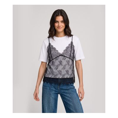 Twinset para mujer. 262TT2553 Camiseta de cuello redondo y top de encaje blanco (S), Casual, Algodón, Manga 3/4, Twinset outlet 2026. Twinset para mujer. 262TT2553 Camiseta de cuello redondo y top de encaje blanco (S), Casual, Algodón, Manga 3/4, Twinset outlet 2026.