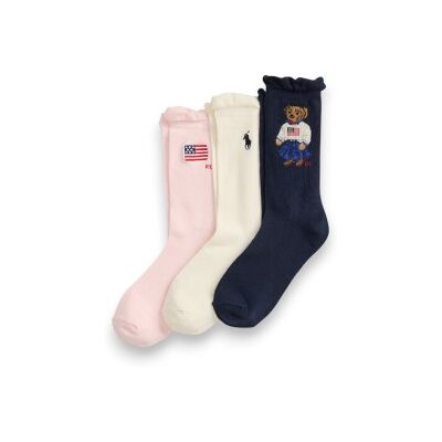 Polo Ralph Lauren unisex para niños. 448P11076001 Set 3 Pares de Calcetines Polo Bear rosa, blanco, marino (S/M), Homewear, Algodón, moda in Polo Ralph Lauren unisex para niños. 448P11076001 Set 3 Pares de Calcetines Polo Bear rosa, blanco, marino (S/M), Homewear, Algodón, moda in