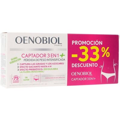 Oenobiol Captador 3 en 1+ - Apoyo para perder peso - 2x60 Cápsulas Oenobiol Captador 3 en 1+ - Apoyo para perder peso - 2x60 Cápsulas