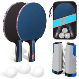 Juego de Tenis de Mesa, Palas de Ping Pong, Raquetas Ping Pong con Red, 2 Raquetas de Tenis de Mesa, 3 Pelotas de Ping-Pong,1 Red de Tenis de Mesa retráctil,1 Bolsa de Malla, Regalos para Niños