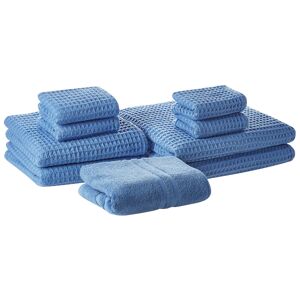Beliani conjunto de 9 toallas de algodón azul areora