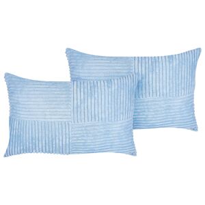 Beliani conjunto de 2 cojines de pana azul 50 x 30 cm millet