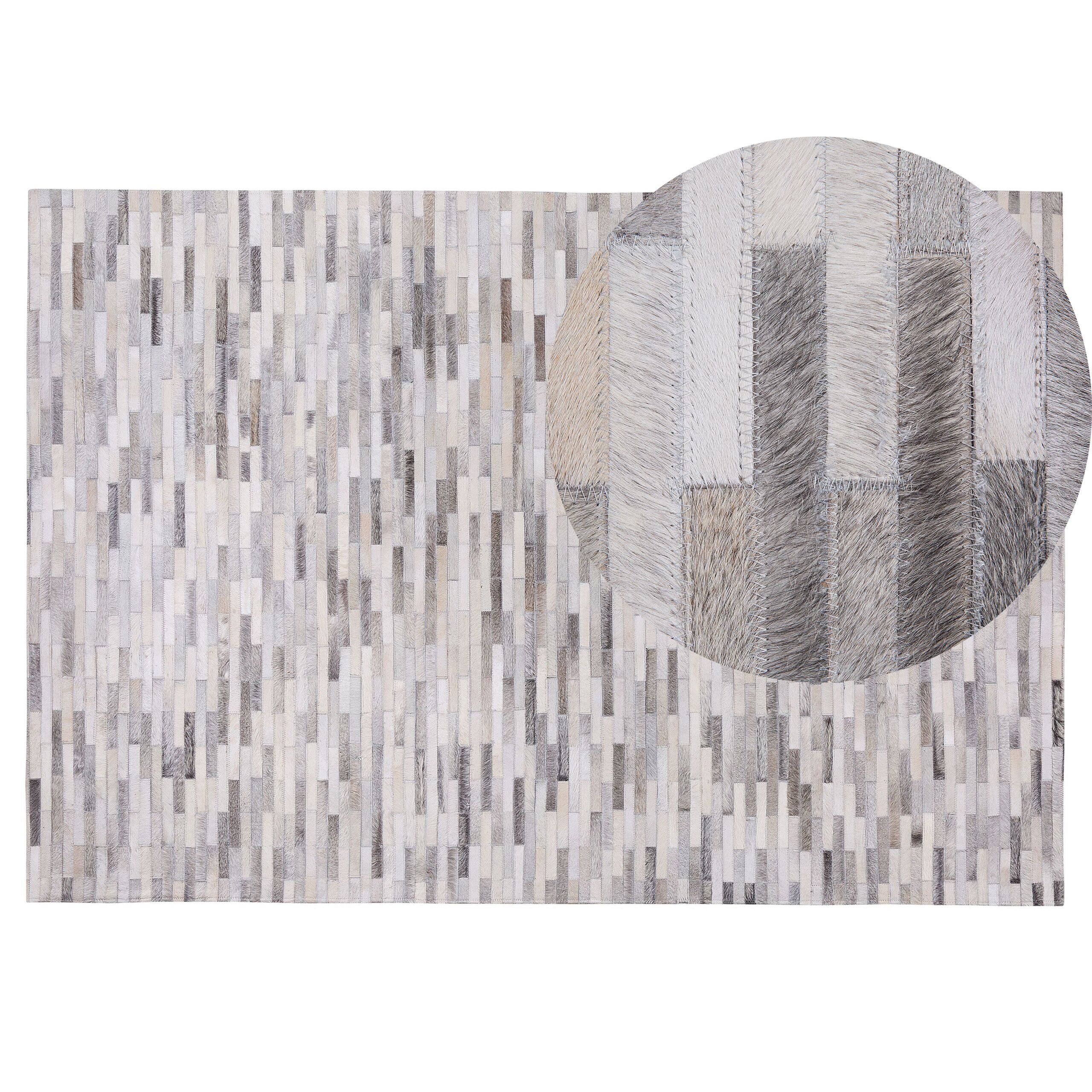 Beliani alfombra de piel de vaca gris/beige arena 140 x 200 cm ahilli