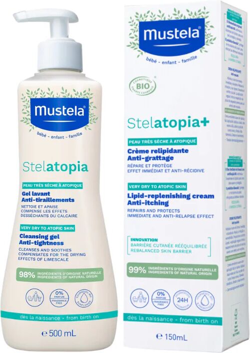 Mustela Bebé Stelatopia Gel Limpiador 500ml + Crema Regeneradora 150ml